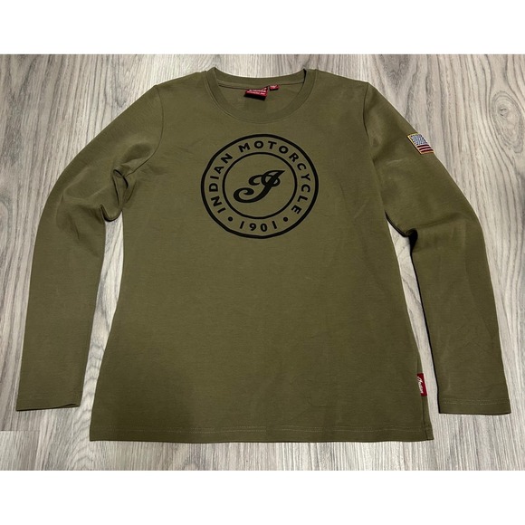 Indian Motorcycle Other - Indian Motorcycle Mens Long Sleeve Graphic T-Shirt Cotton Blend M Olive Green